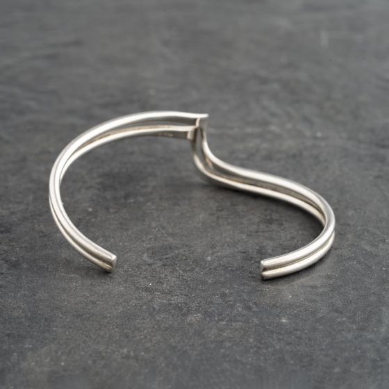 Second Hand Silver Double Wave Standard Cuff Bangle 41251458