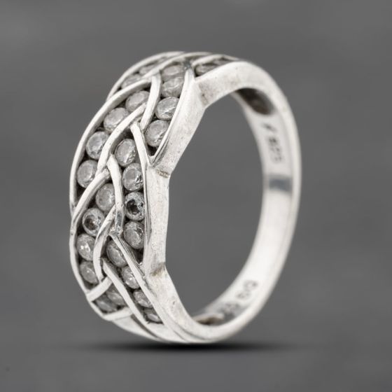 Second Hand Silver Cubic Zirconia Plaited Band Ring 41251559