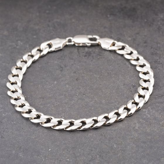 Second Hand Silver Heavy Flat 8.5 Inch Curb Chain Bracelet 41251572