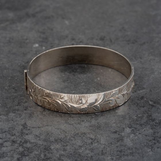 Second Hand Silver Wide Engraved Hinged Bangle 41251581