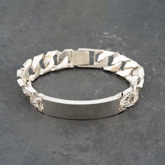 Second Hand Silver Heavy Curb 9 Inch Flat Link Identity Bracelet 41251583