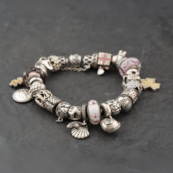 Second Hand Pandora Silver Multi Stone Full Assorted Charms & 7.5 Inch Charm Bracelet 41251638