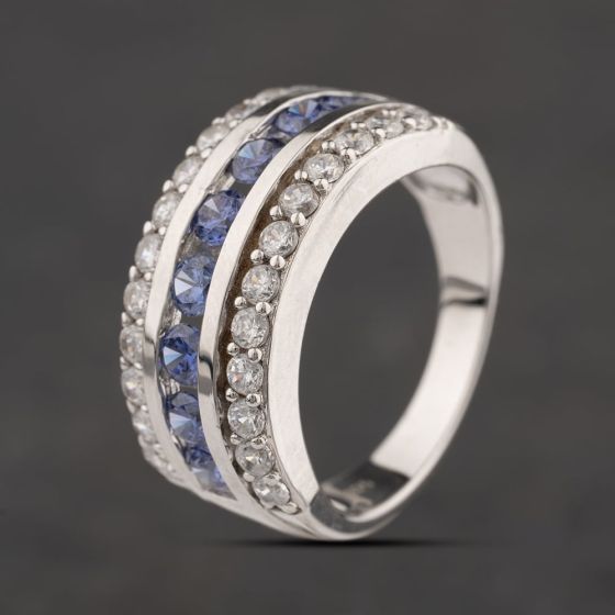 Second Hand Sterling Silver Tanzanite Cubic Zirconia & White Cubic Zirconia Three Row Ring 41251668