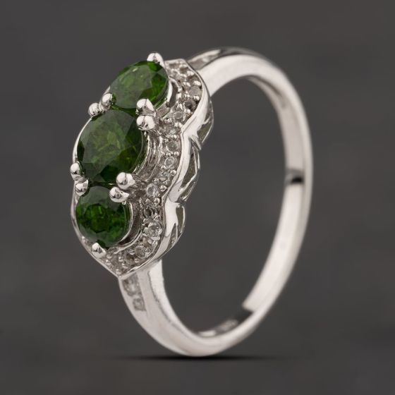 Second Hand Sterling Silver Diopside & White Topaz Dress Ring 41251671