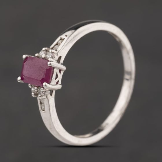 Second Hand Sterling Silver Rubellite & White Topaz Shoulder Set Dress Ring 41251675