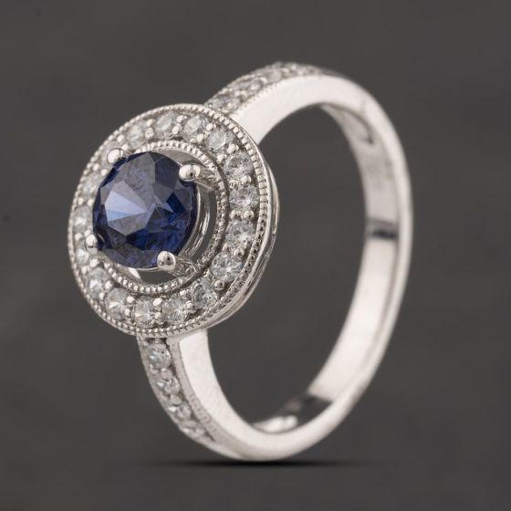 Second Hand Sterling Silver Blue & White Cubic Zirconia Halo Cluster Ring 41251683
