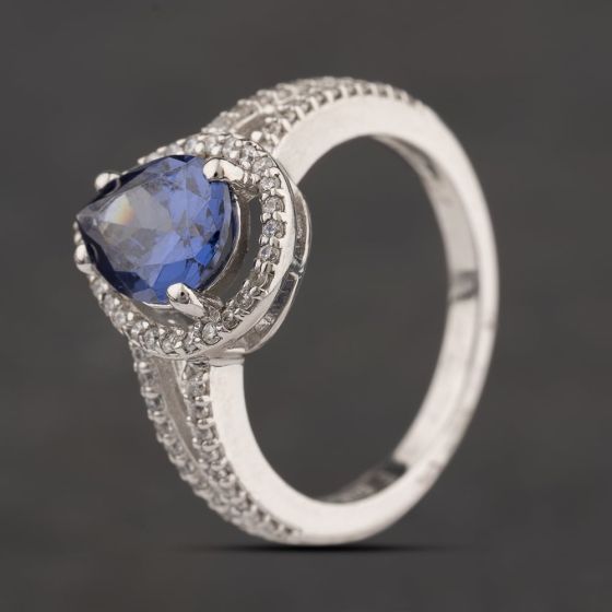 Second Hand Sterling Silver Blue & White Cubic Zirconia Cluster Ring 41251685