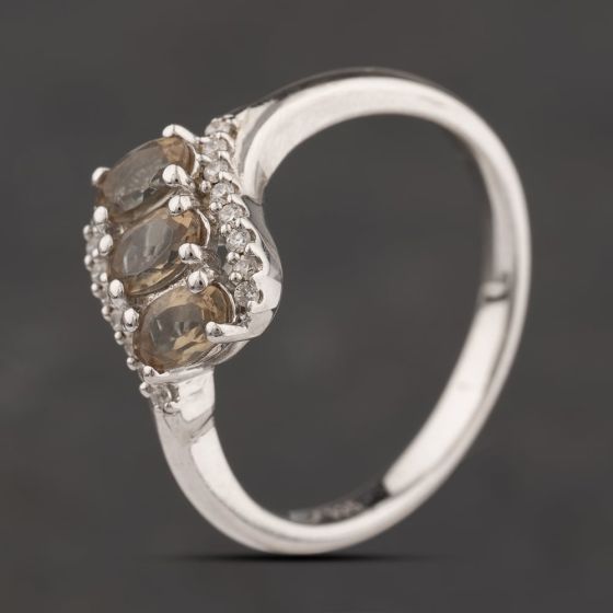 Second Hand Sterling Silver Brown & White Cubic Zirconia Dress Ring 41251697