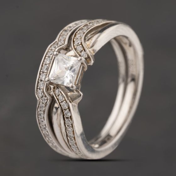 Second Hand Sterling Silver White Cubic Zirconia Bridal Ring Set 41251699
