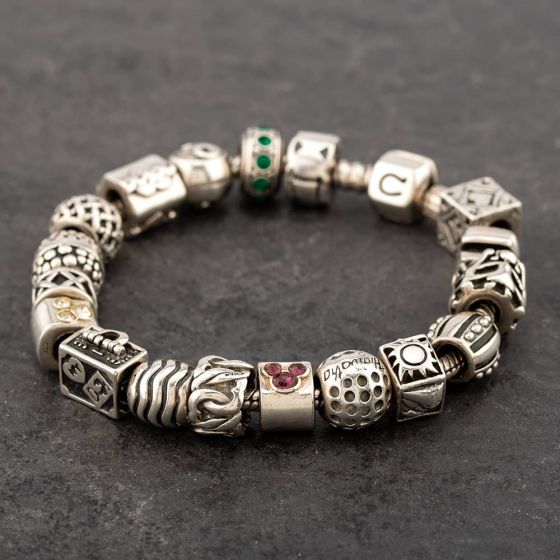 Second Hand Silver Chamilia 19 Assorted Charms Snake Bracelet 4125910