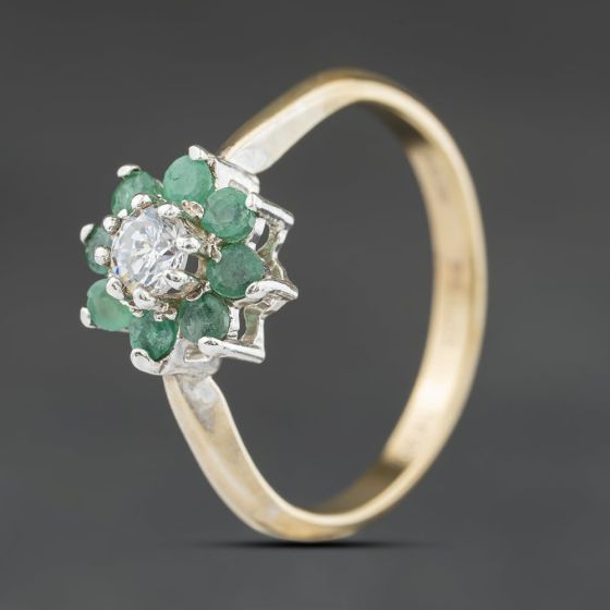 Second Hand Gold Plated Sterling Silver White & Green Glass Flower Cluster Ring 41271045