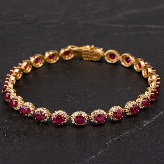 Second Hand 18ct Yellow Gold 7 Inch Ruby Bracelet 4128023