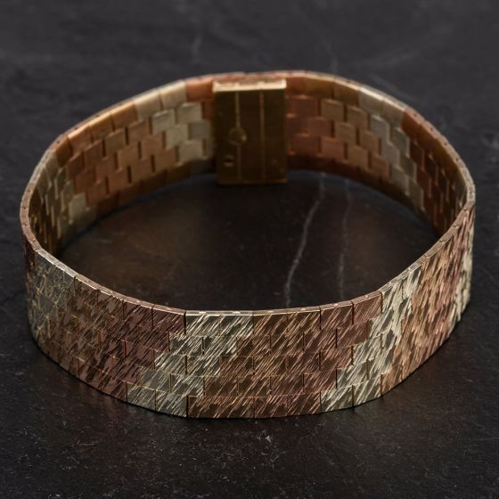 Second Hand 9ct Three Colour Gold Wide Bracelet 4128064