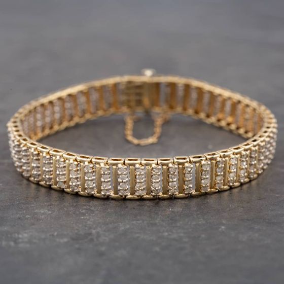 Second Hand 9ct Yellow Gold 4.25ct Brilliant Cut Diamond Four Row 7 Inch Bracelet 41281063