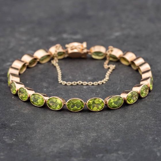 Second Hand Vintage Yellow Gold Oval Cut Peridot 7 Inch Tennis Bracelet 41281135