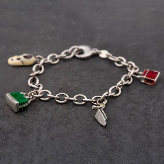 Second Hand 9ct White Gold Hand Bags & Shoes 7.5 Inch Charm Bracelet 41281154