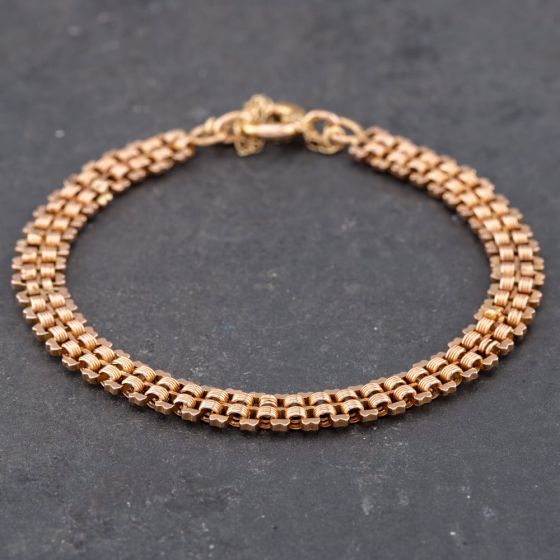 Second Hand 9ct Rose Gold Flexible 7 Inch Bar Chain Bracelet 41281273