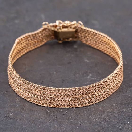 Second Hand 9ct Rose Gold Four Row 7 Inch Curb Chain Bracelet 41281274