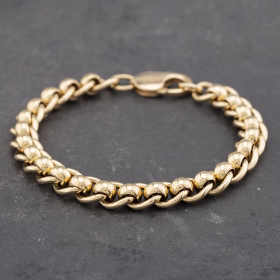 Second Hand 9ct Yellow Gold Rollerball 7.5 Inch Curb Chain Bracelet 41281411
