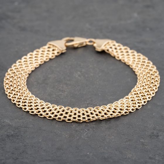 Second Hand 9ct Yellow Gold Flexible Three Row Mesh 7.5 Inch Chain Bracelet 41281469