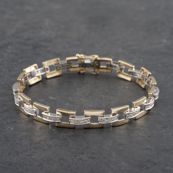 Second Hand 9ct Two Colour Gold 0.33ct Diamond Set 7 Inch Bar Bracelet 41281480