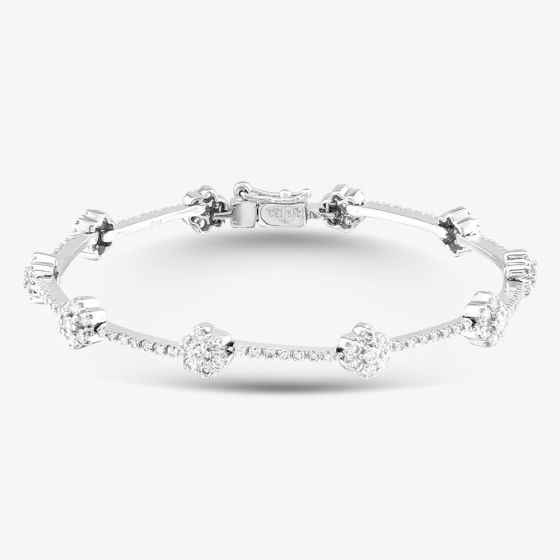 Second Hand 14ct White Gold 1.85ct Diamond Set Cluster & Bar 7 Inch Bracelet 41281482