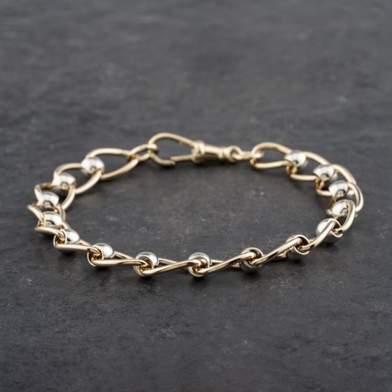 Second Hand 9ct Two Colour Gold Roller Ball 8 Inch Chain Bracelet 41281494