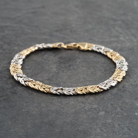 Second Hand 14ct Two Colour Gold 8 Inch Byzantine Chain Bracelet 41281508