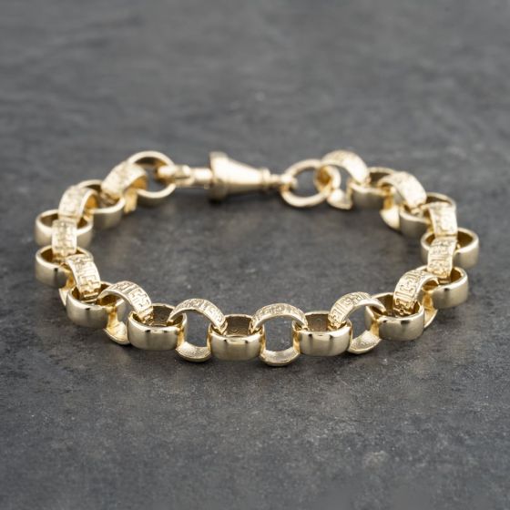 Second Hand 9ct Yellow Gold Patterned 7.5 Inch Belcher Chain Bracelet 41281509