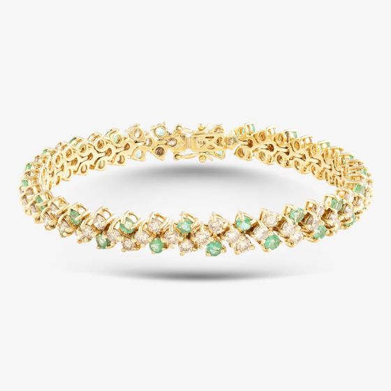 Second Hand 18ct Yellow Gold 1.70ct Emerald & 4.50ct Brilliant Cut Diamond 3 Row 7 Inch Bracelet 41281517