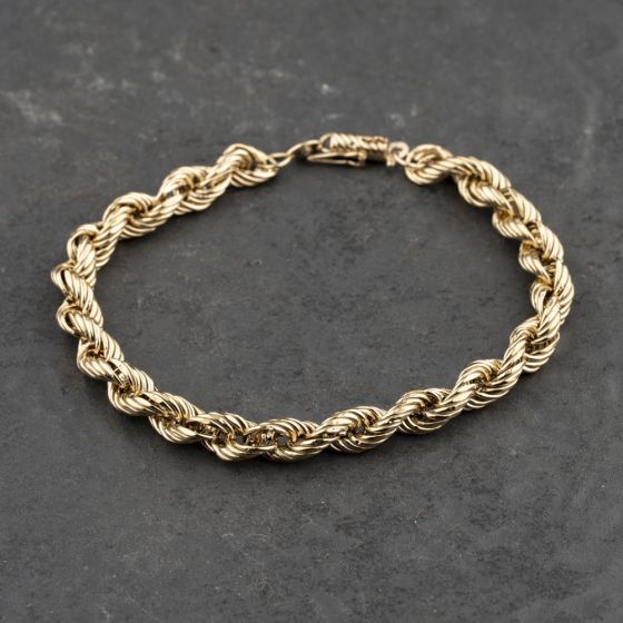 Second Hand 9ct Yellow Gold 8 Inch Rope Chain Bracelet 41281527