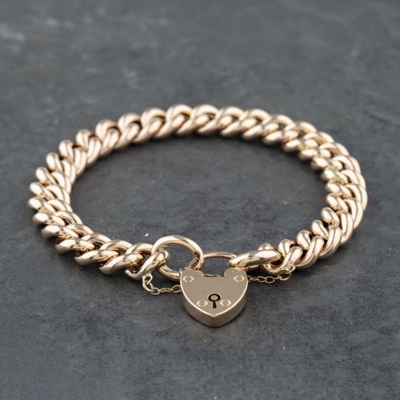 Second Hand Vintage Rose Gold Padlock & Safety Chain 7 Inch Curb Chain Bracelet 41281561