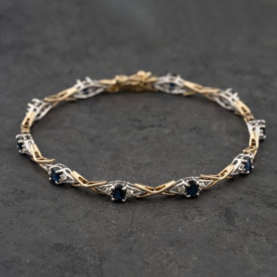 Second Hand 18ct Two Colour Gold Sapphire & 0.33ct Diamond Set 7.5 Inch Bracelet 41281585
