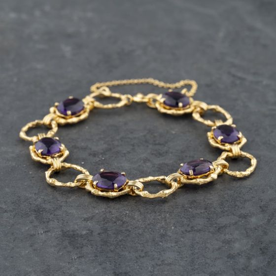 Second Hand 9ct Yellow Gold Amethyst Set 7.5 Inch Bracelet 41281591