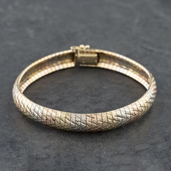 Second Hand 9ct Three Colour Gold Flexible 7.25 Inch Bracelet 41281595