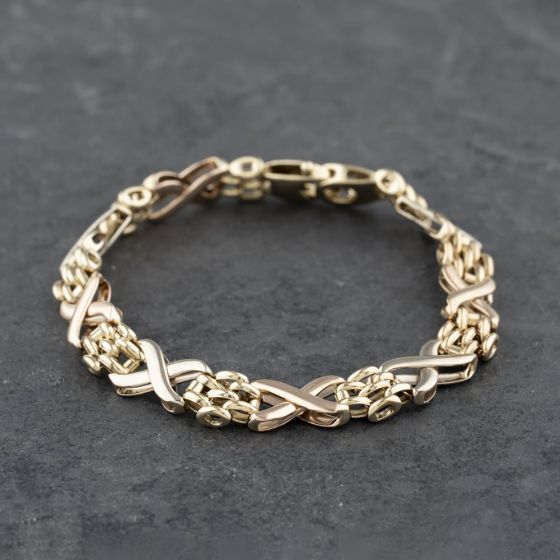 Second Hand 9ct Three Colour Gold Fancy 7.5 Inch Bracelet 41281596