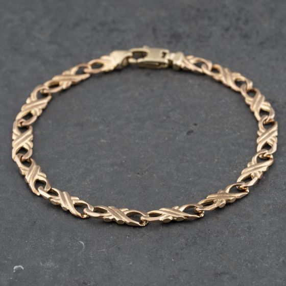 Second Hand 9ct Yellow Gold Crossover 7.5 Inch Curb Chain Bracelet 41281600