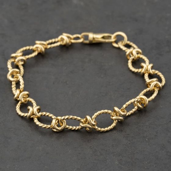 Second Hand 18ct Yellow Gold Oval Rope Patterned Link 8 Inch Chain Bracelet 41281607
