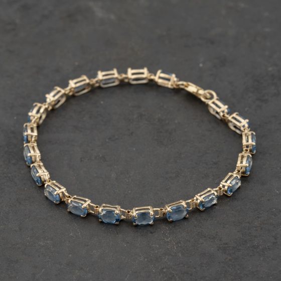 Second Hand 9ct Yellow Gold Blue Topaz 7 Inch Bracelet 41281612