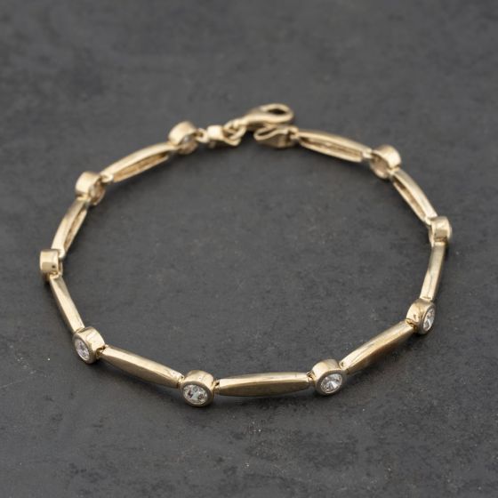 Second Hand 9ct Yellow Gold Cubic Zirconia 7.5 Inch Bar Bracelet 41281614
