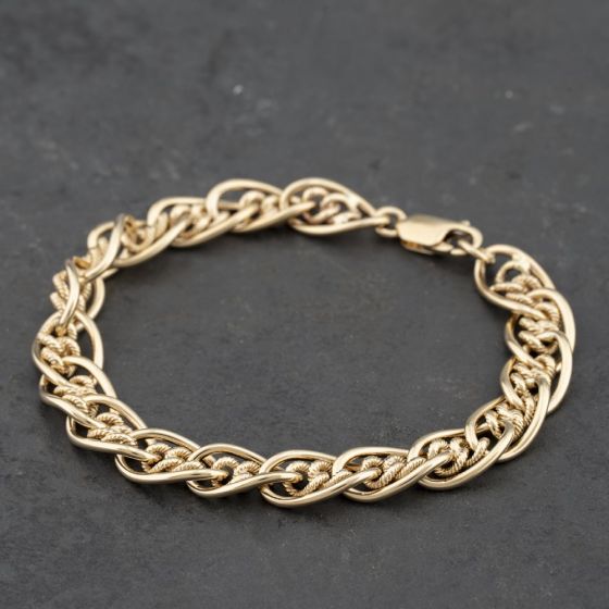 Second Hand 9ct Yellow Gold Triple Link Rope Textured 8.5 Inch Curb Chain Bracelet 41281618