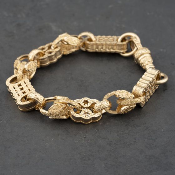 Second Hand 9ct Yellow Gold Fancy 9 Inch Belcher Chain Bracelet 41281623