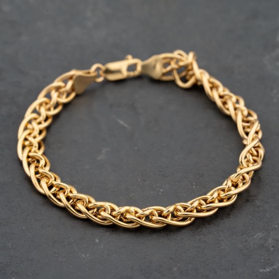 Second Hand 9ct Yellow Gold Fancy 7 Inch Curb Chain Bracelet 41281627