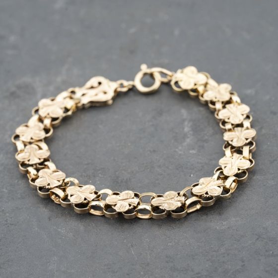 Second Hand Vintage Yellow Gold Double Row Clover Design 8 Inch Bracelet 41281632
