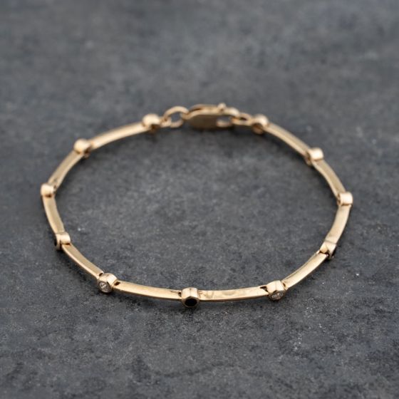 Second Hand 9ct Yellow Gold Diamond & Sapphire Articulating 6.5 Inch Bar Bracelet 41281637