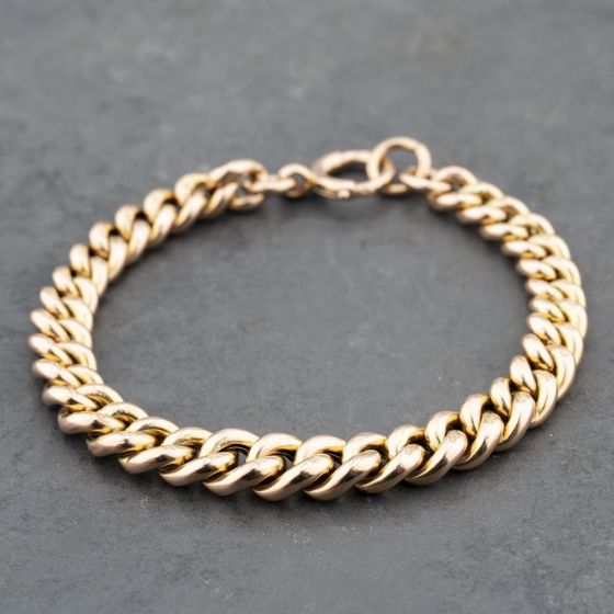 Second Hand 9ct Yellow Gold Graduating 7 Inch Curb Chain Bracelet 41281641