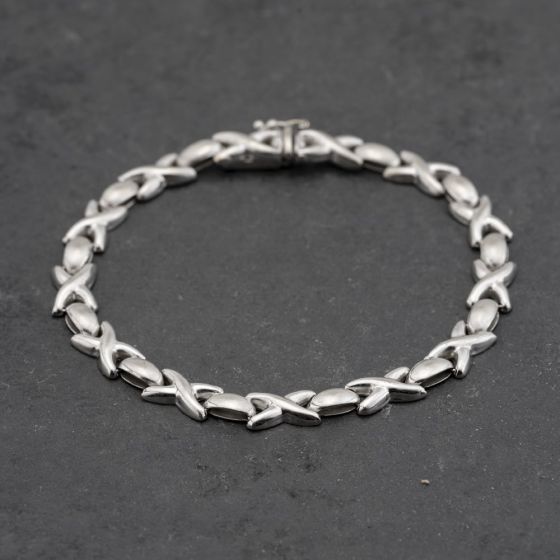 Second Hand 9ct White Gold Flat Kiss 7.5 Inch Bracelet 41281649