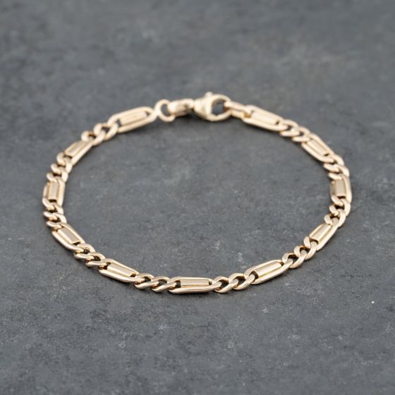 Second Hand 9ct Yellow Gold 2+1 Fancy Link 7.5 Inch Figaro Chain Bracelet 41281661