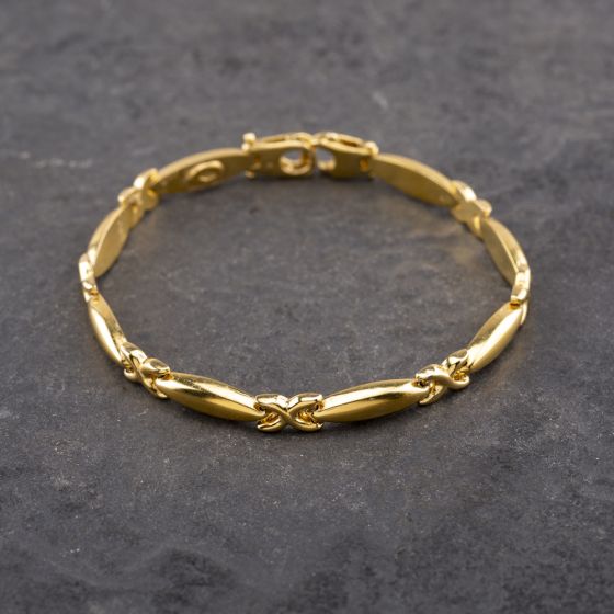 Second Hand 9ct Yellow Gold Cross And Bar Link 7.5 Inch Chain Bracelet 41281663