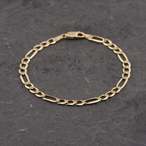 Second Hand 9ct Yellow Gold 3+1 7.5 Inch Figaro Chain Bracelet 41281664